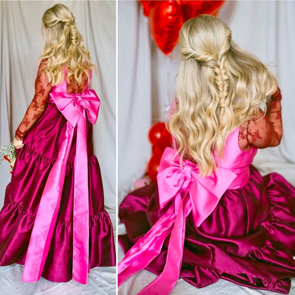 Hutch Harlo Bow Back Satin Tiered Maxi Dress Pink Magenta Formal Wedding 4 Small - Picture 2 of 15